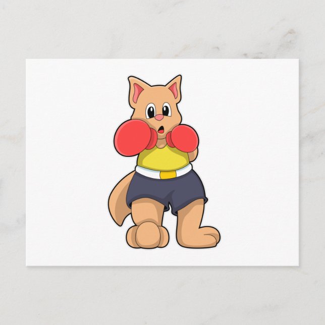 Carte Postale Chat comme Boxeur à la boxe (Devant)