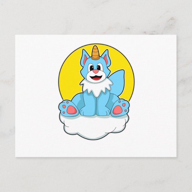 Carte Postale Chat comme Licorne sur les Nuages & Soleil (Devant)