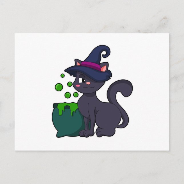 Carte Postale Chat comme sorcière avec Chaudron (Devant)