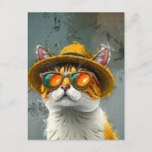 Carte Postale Chat cool - Peinture numérique stylish