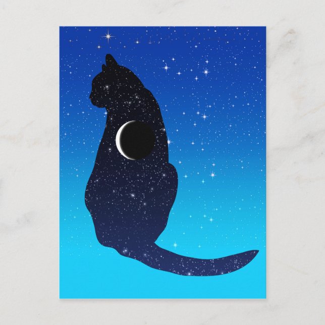 Carte Postale Chat cosmique en étoiles et Motif de lune de crois (Devant)