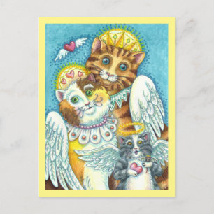 CARTE POSTALE CHAT, CUISINE & SOURIS ANGELS AU CIEL, HALO & AILE