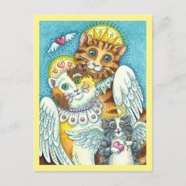 CARTE POSTALE CHAT, CUISINE & SOURIS ANGELS AU CIEL, HALO & AILE (Devant)