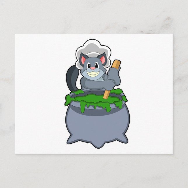 Carte Postale Chat cuisinier à la potion magique (Devant)