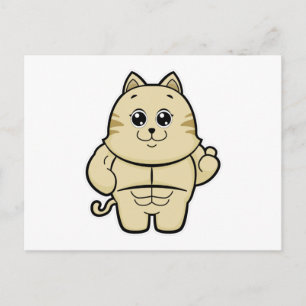 Carte Postale Chat culturiste avec tablette de chocolat