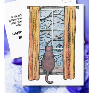 Carte Postale Chat Curieux Vibrations de Froid d'Hiver Joyeux An