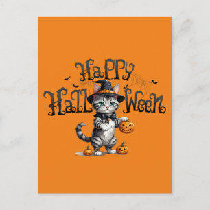 Carte Postale Chat Cute en cuisine Halloween