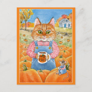 Carte Postale Chat Cute Souris citrouille patch automne