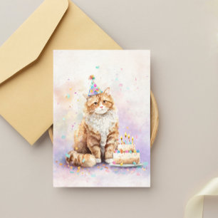 Carte Postale Chat d'anniversaire avec gâteau – Chapeau de fête