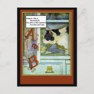 Carte Postale Chat dans la marionnette avec ABC