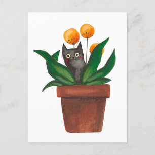 Carte Postale Chat dans le pot de fleurs