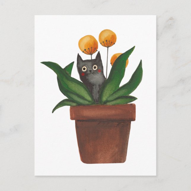Carte Postale Chat dans le pot de fleurs (Devant)