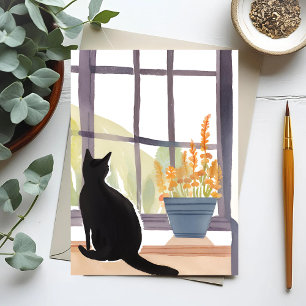 Carte Postale Chat dans le rebord Windows Aquarelle Silhouette