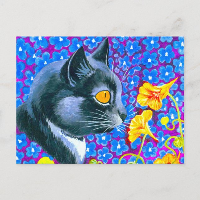 Carte Postale Chat dans les fleurs (Devant)