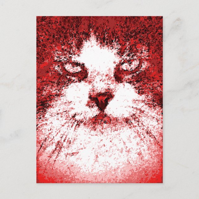 Carte Postale Chat d'Art Pop Moderne Rouge (Devant)
