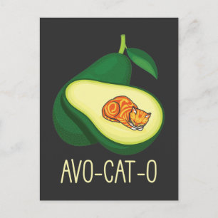 Carte Postale Chat de couchage Avocado Cute Vegetty Animal Pun