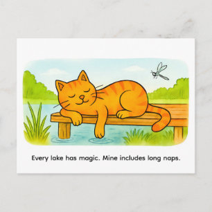 Carte Postale Chat de dessin animé mignon se reposant sur un qua
