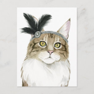 Carte Postale Chat de Downton Orné de plumes
