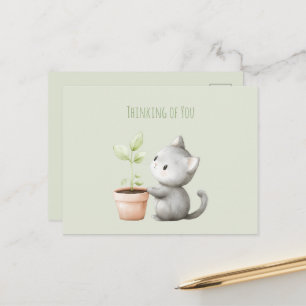 Carte Postale Chat de jardin avec plante Pensée pour toi