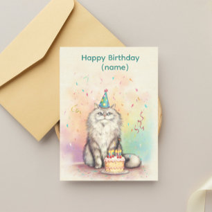 Carte Postale Chat de joyeux anniversaire à poils longs – Chat a