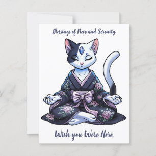 Carte Postale Chat de méditation mystique en Kimono floral
