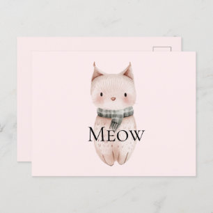 Carte Postale Chat de Noël rose pâle