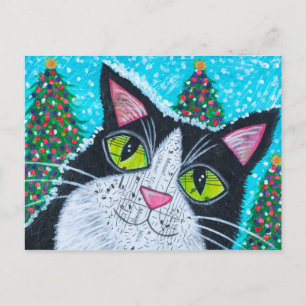 Carte Postale chat de noël Tuxedo