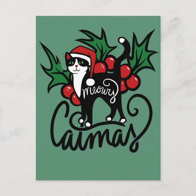 Carte Postale Chat de Noël Tuxedo (Devant)