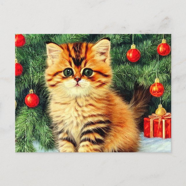 Carte Postale Chat de Noël Vintage (Devant)