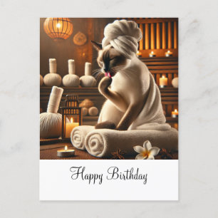 Carte Postale Chat de Siamese à l'anniversaire du Spa