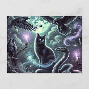 Carte postale Chat de sorcière   Art de chat noir 