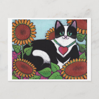 Carte Postale Chat de tournesol