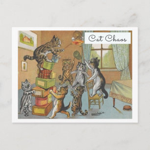 Carte Postale Chat désordonné de Louis Wain dans un dessin animé
