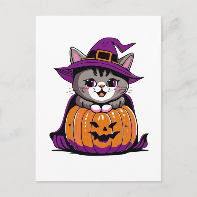 Carte Postale Chat d'Halloween adorable (Devant)