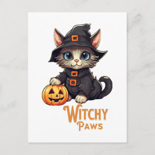 Carte Postale Chat d'Halloween aux pattes de sorcière