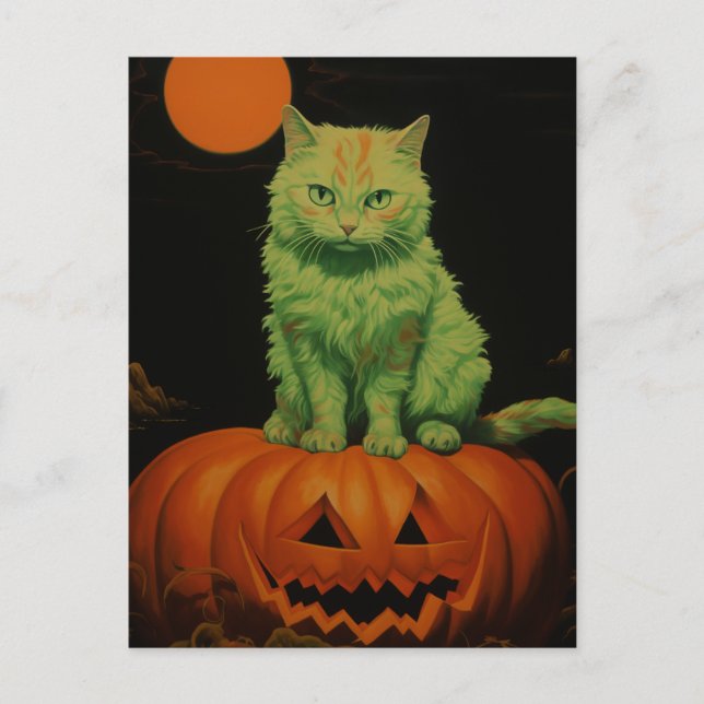 Carte Postale Chat d'Halloween éffrayant (Devant)