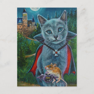 Carte Postale Chat d'Halloween et souris n° 3 Aquarelle Art