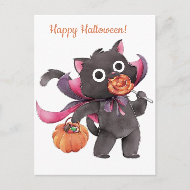 Carte Postale Chat d'Halloween mignonne (Devant)