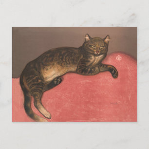 Carte Postale Chat d'hiver sur Cushion Vintage Portrait de chat
