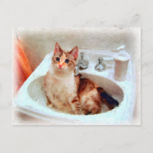 Carte postale Chat d'impressionniste dans un bassi