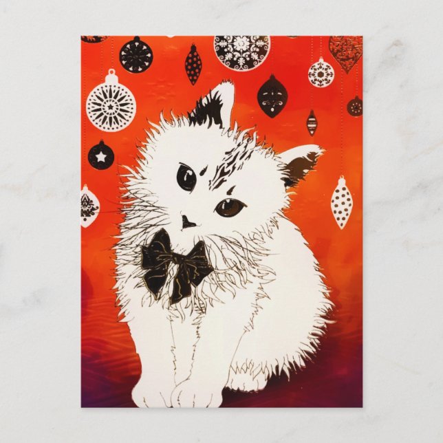 Carte Postale Chat d'or mignon Baubles de Noël d'hiver (Devant)