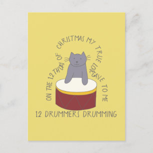 Carte Postale Chat Douzième Jour 12 Drummers Drumming Noël