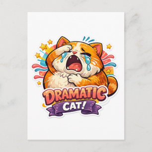 Carte Postale Chat dramatique drôle de dessin animé en pleurs Ré