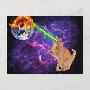 Carte Postale Chat drôle dans l'espace Galaxie Laser Terre