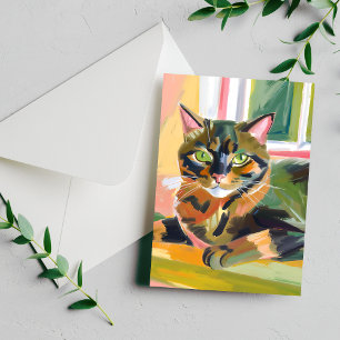 Carte Postale Chat Écaille de Tortue Peinture de Chat Belle