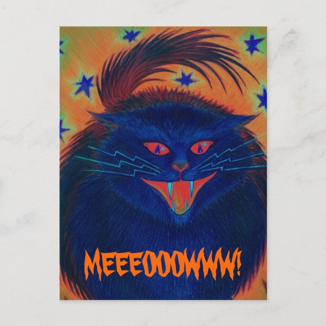 Carte postale Chat effrayant bleu 'MIAOUUUU!' (Devant)