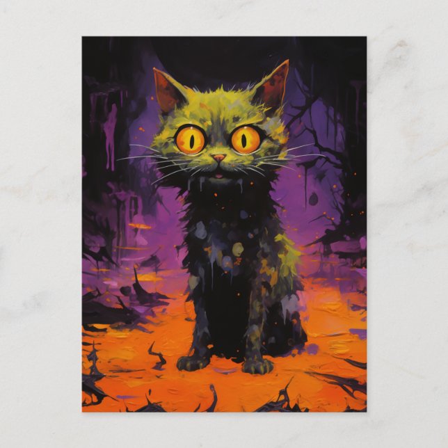 Carte Postale Chat éffrayant de Little Halloween (Devant)
