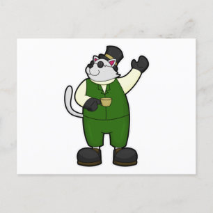 Carte Postale Chat en chambre avec café et Casquette