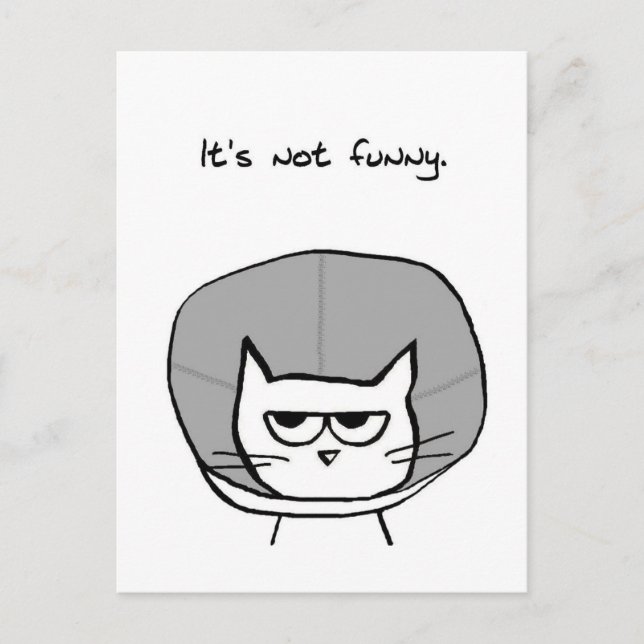 Carte Postale Chat en colère et le cône de la honte (Devant)