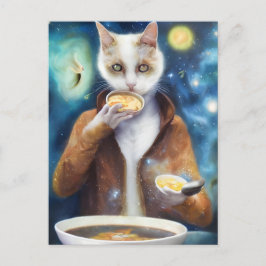 Carte Postale Chat en combinaison de jumelage manger soupe IA pr